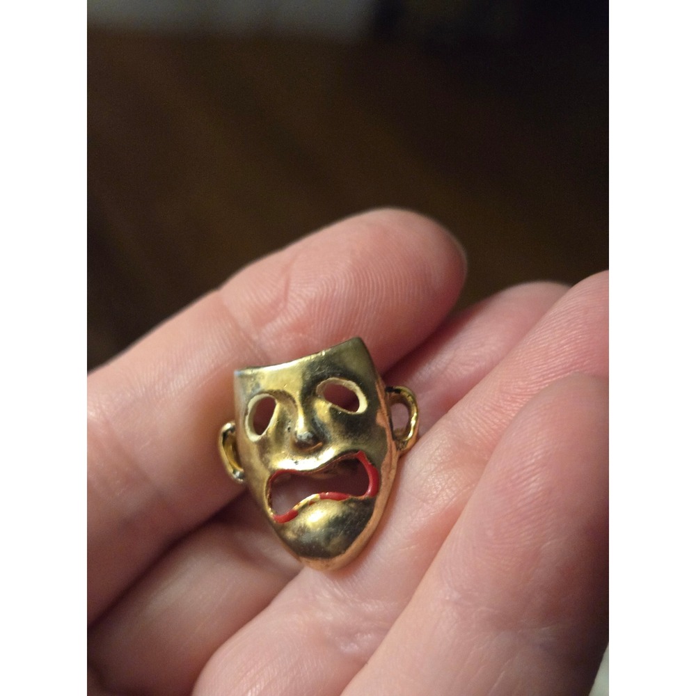 Comedy Tragedy Theater Masks Vintage Silver Tone Brooch Pins